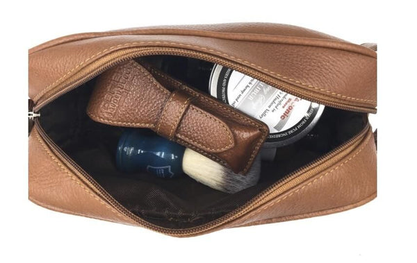 Parker Saddle Brown Leather Toiletry Bag
