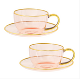 Rose Glass Teacup and Saucer Set of 2